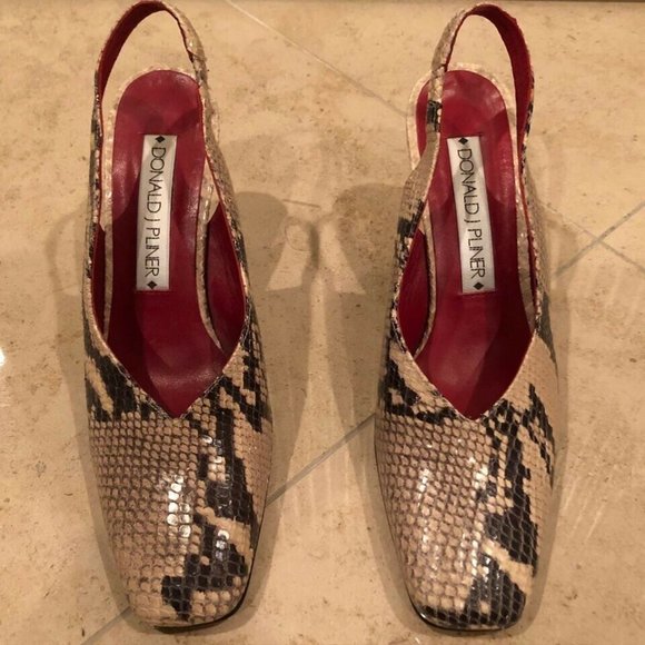 Donald J. Pliner Python Snakeskin Wedge Slingback Shoes 7.5 - Picture 2 of 2